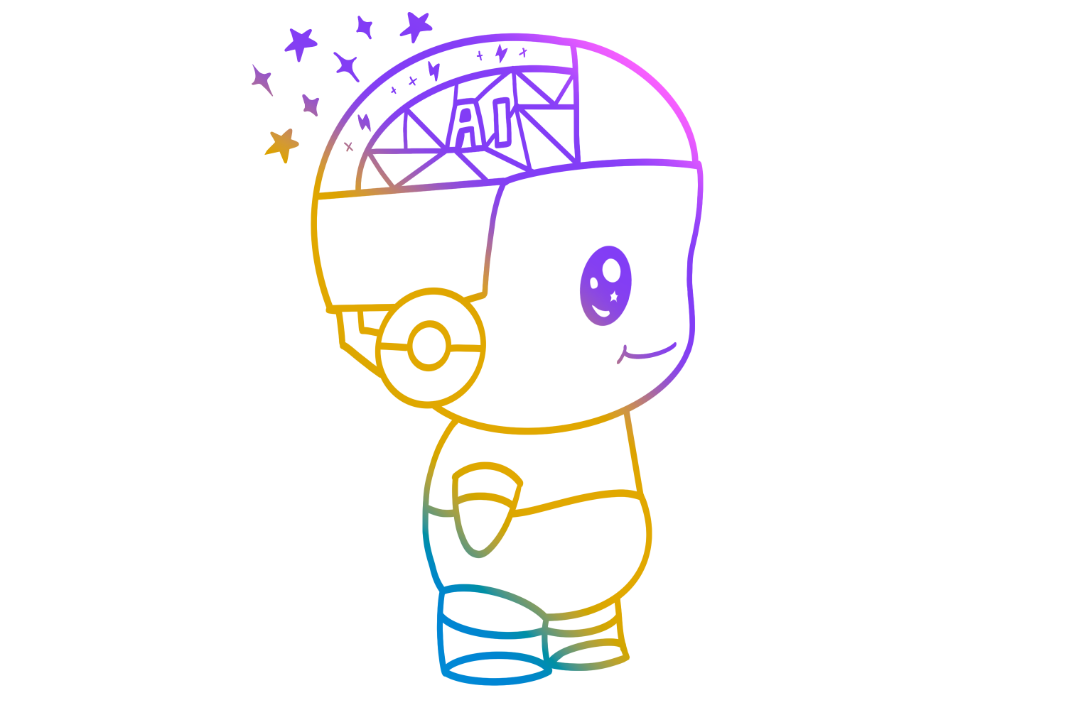 MHummingbird Robots Course Image, a cute humanoid AI with a sparkly steampunk brain